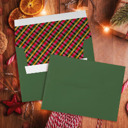 Family Christmas Plaid Green Envelope