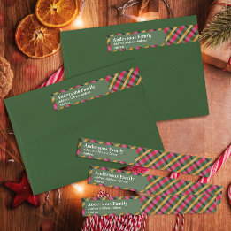 Family Christmas Plaid Green Wrap Around Label