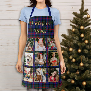 Family Christmas Plaid Personalised Photo Collage Apron