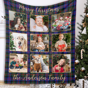 Family Christmas Plaid Personalised Photo Collage Fleece Blanket