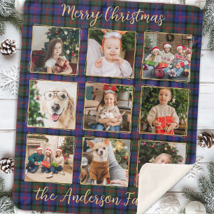 Family Christmas Plaid Personalised Photo Collage Sherpa Blanket