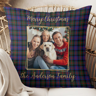 Family Christmas Plaid Personalised Simple 2 Photo Cushion
