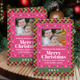 Family Christmas Plaid Photo Red Holiday Postcard