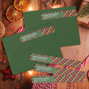 Family Christmas Plaid Wrap Around Label
