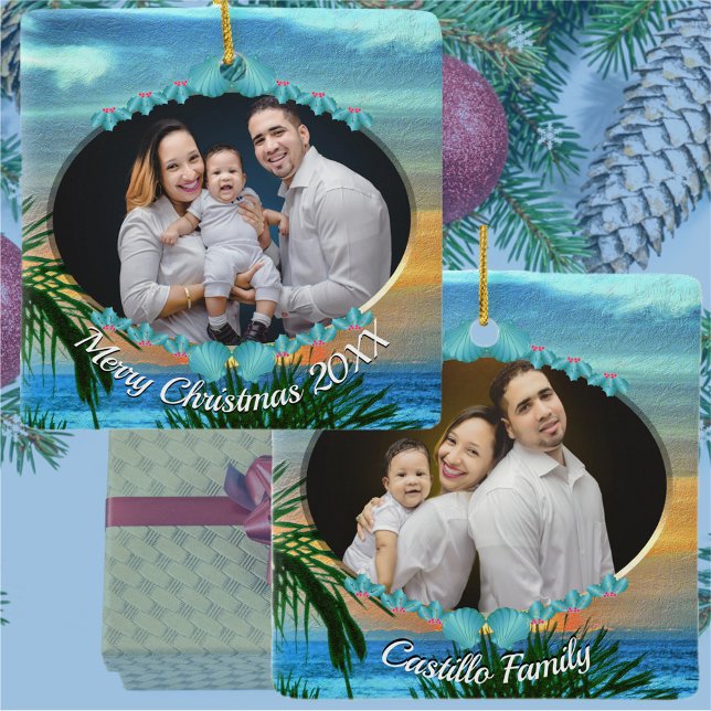 Family Christmas Puerto Sunset 1557 Ceramic Ornament (Creator Uploaded)