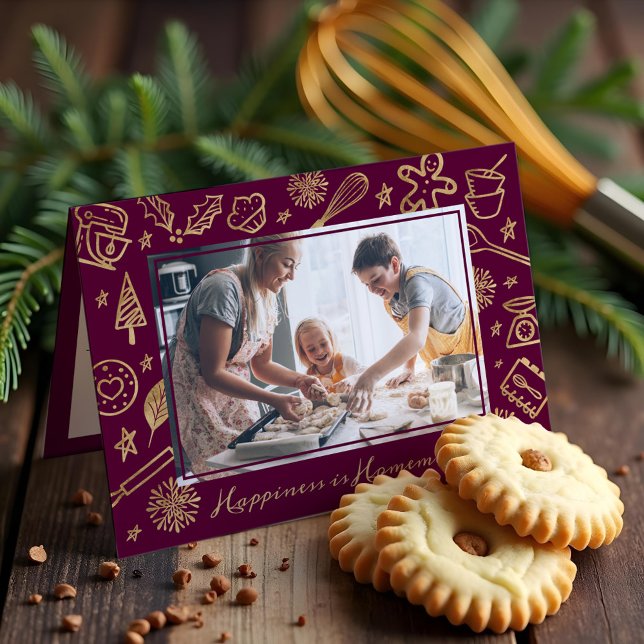 Family Christmas Recipe Gold & Burgundy Photo Holiday Card (Family Christmas Recipe Gold & Burgundy Photo Holiday Card)