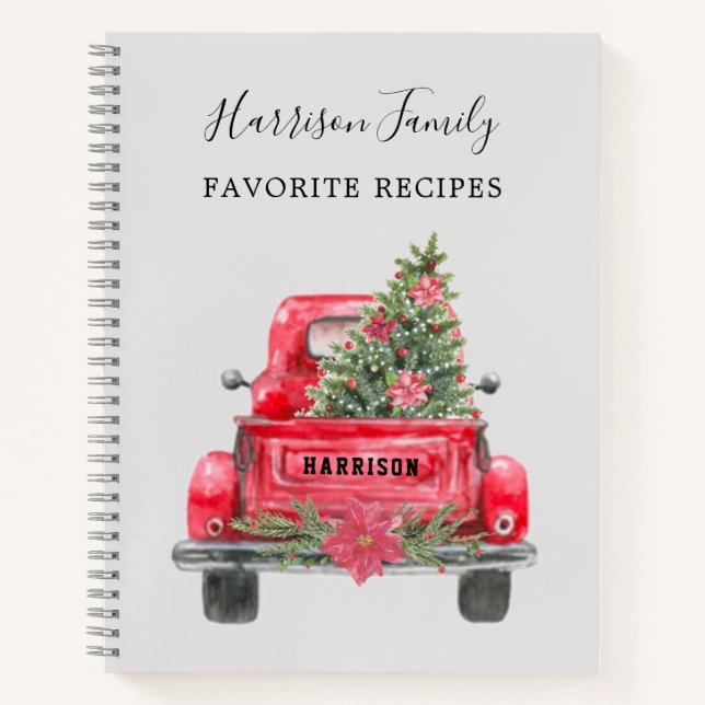 Family Christmas Recipe Vintage Red Truck Notebook (Front)