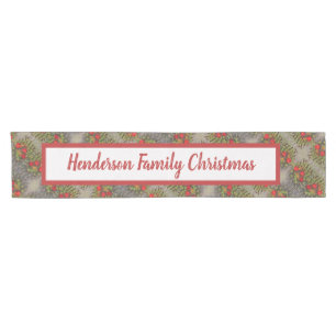 Family Christmas Red and Green Abstract Pattern Short Table Runner