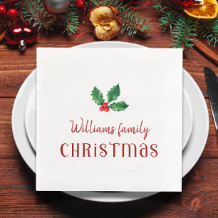 Family Christmas red holly Napkin