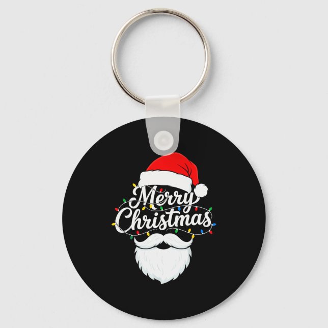 Family Christmas Santa Beard Xmas Matching Pajamas Key Ring (Front)