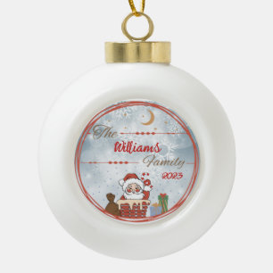 Family Christmas Santa down the Chimney  Ceramic Ball Christmas Ornament