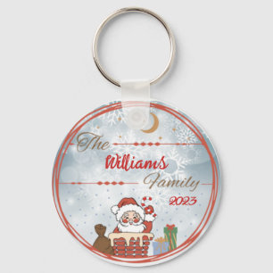 Family Christmas Santa down the Chimney Key Ring