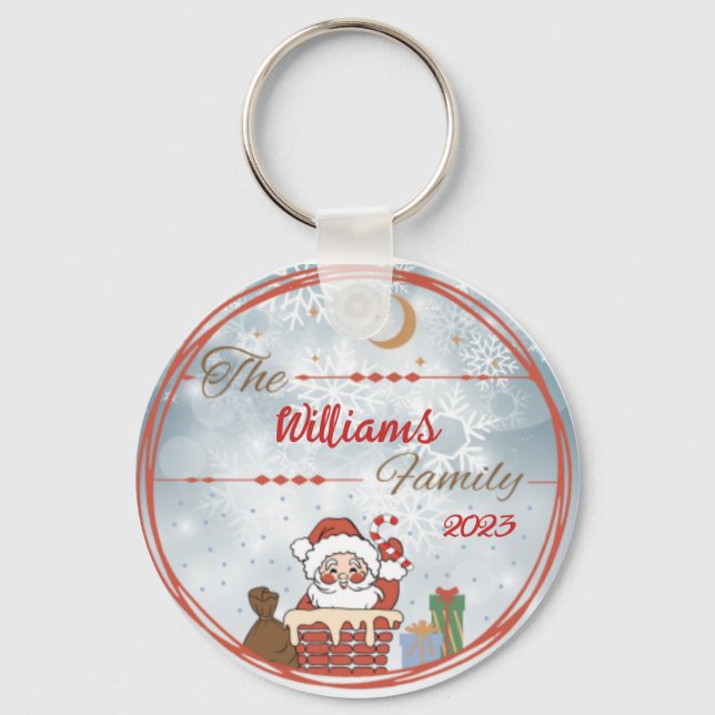 Family Christmas Santa down the Chimney  Key Ring (Front)