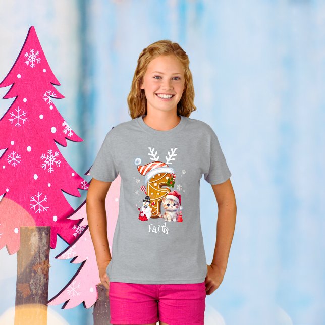 Family Christmas Santa Gingerbread Alphabet F Girl T-Shirt (Creator Uploaded)