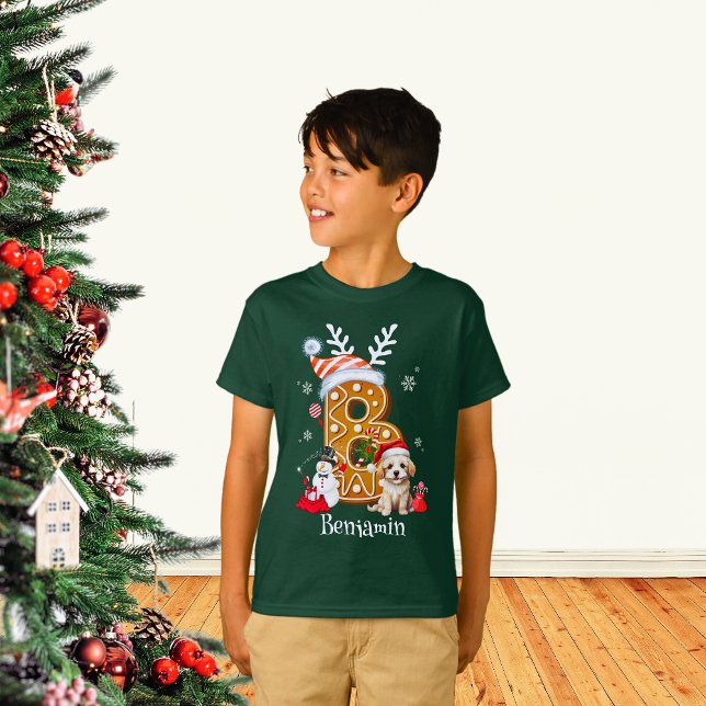 Family Christmas Santa Gingerbread Letter Boy T-Shirt (Creator Uploaded)