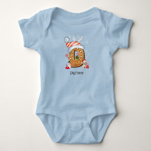 Family Christmas Santa Gingerbread Letter D Boy Baby Bodysuit