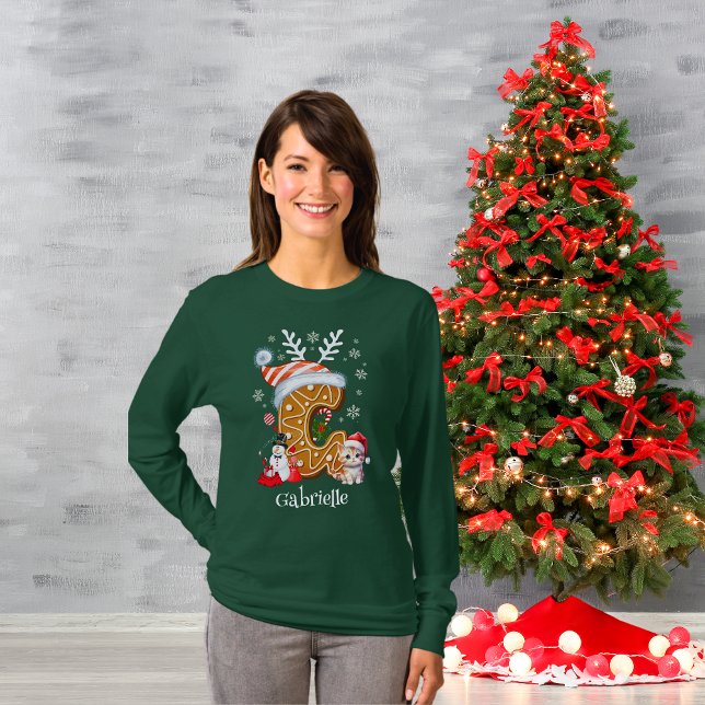 Family Christmas Santa Gingerbread Monogram Womens T-Shirt (Creator Uploaded)