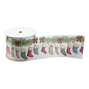 Family Christmas Stockings Satin Ribbon