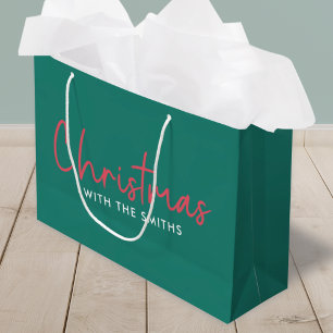 Family Christmas Stylish Trendy Forest Green Large Gift Bag