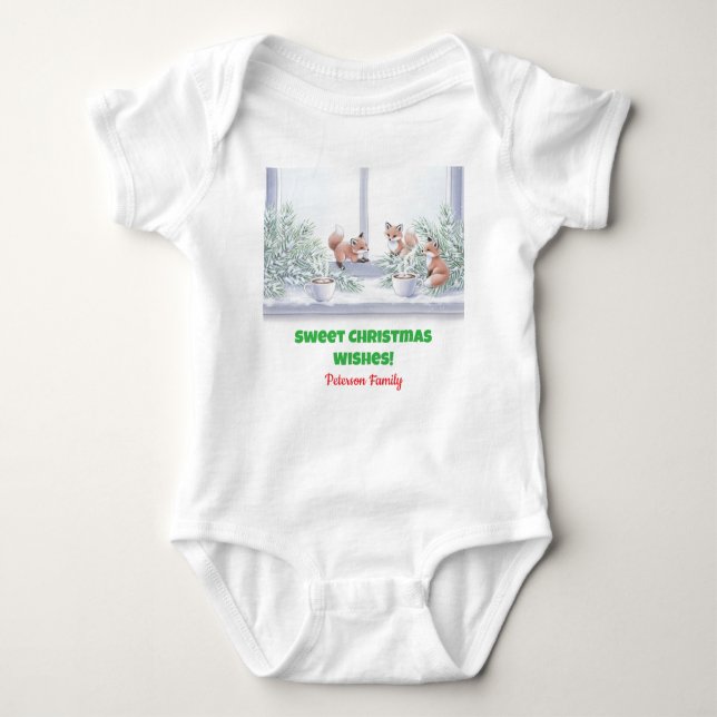 Family Christmas T-Shirt – Cosy Winter Fox Scene Baby Bodysuit (Front)