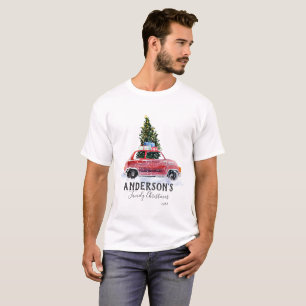 Family Christmas T Shirt - Vintage Red Car