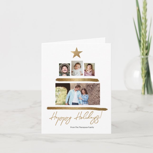 Family Christmas tree Design 4 photos Collage Holiday Card (Front)