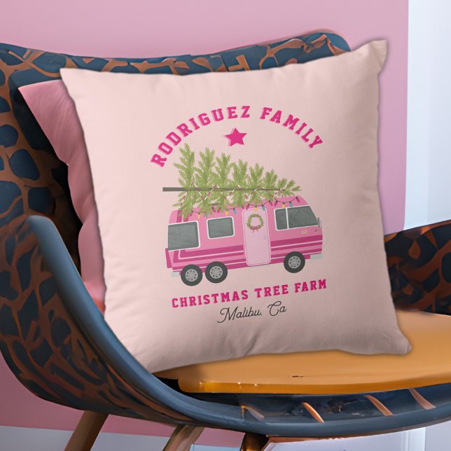 Family Christmas Tree Farm Malibu Pink RV Pink Cushion (Creator Uploaded)