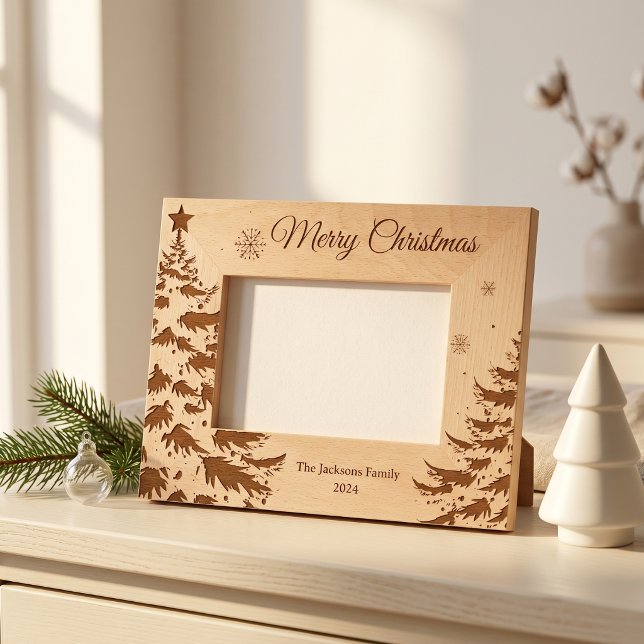 Family Christmas Tree Holiday Keepsake Etched Frames (Personalized Engraved Family Christmas Tree Holiday Keepsake Custom Rustic Wood Decor)