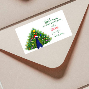 Family Christmas Tree Peacock Mailing Label
