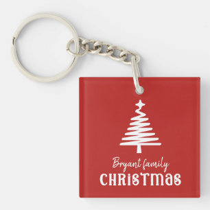 Family Christmas tree red Key Ring