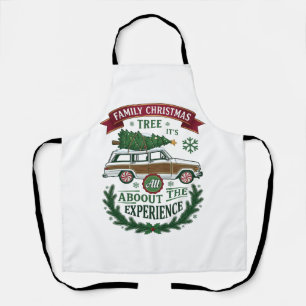 Family Christmas Tree Station Wagon Pine Wreath Apron