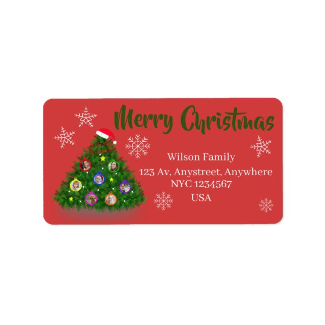 Family Christmas Tree with photos  Label (Front)