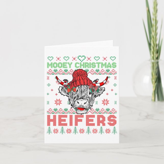 Family Christmas Ugly Sweater Highland Cow Love He Card (Front)