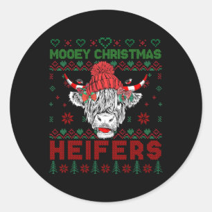 Family Christmas Ugly Sweater Highland Cow Love He Classic Round Sticker