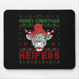 Family Christmas Ugly Sweater Highland Cow Love He Mouse Pad