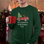 Family Christmas Vintage Truck Personalised Long G T-Shirt<br><div class="desc">Family Christmas Watercolor Vintage Red Truck with Christmas Tree Personalised Shirt</div>