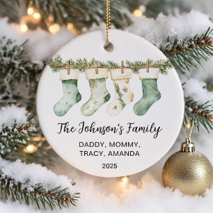 Family Christmas Watercolor Stockings Ceramic Tree Decoration