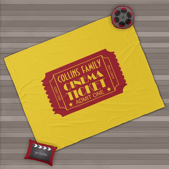 Family Cinema Ticket Custom Name Fleece Blanket (Creator Uploaded)