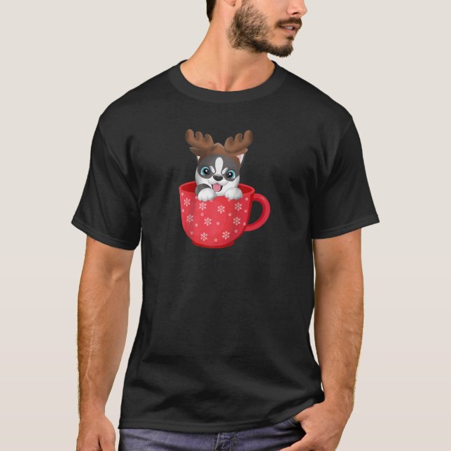 family clothing Christmas coffee funny dog moose R T-Shirt (Front)