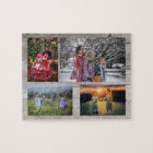 Family collage 4 photos on rustic faux wood