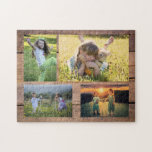 Family collage 4 photos on rustic wood jigsaw puzzle<br><div class="desc">Family photo collage jigsaw puzzle
You can personalise it and add your most beautiful photos. Great fun !</div>