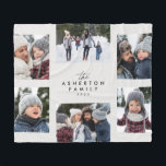 Family collage 6 photo simple modern off-white fleece blanket<br><div class="desc">A collage of six photos along with family name and year or other custom text makes this personalised blanket a great keepsake gift. Feature highlights of your year, the best from your family photo shoot, grandkid images, wedding photos and more. The off-white background can be changed by clicking "customise further."...</div>