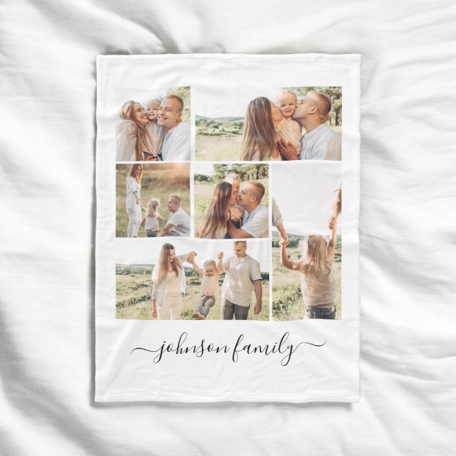 Family Collage Name Photo Keepsake Fleece Blanket (Creator Uploaded)