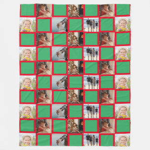 Family Collage Photo Pattern Red and Green Fleece  Blanket