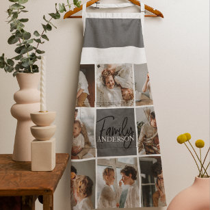 Family Collage Photo & Personalised Grey Gift Apron