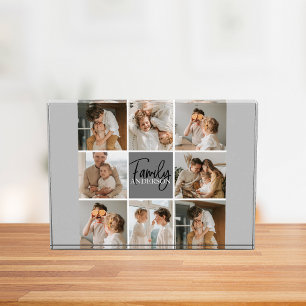 Family Collage Photo & Personalised Grey Gift Block