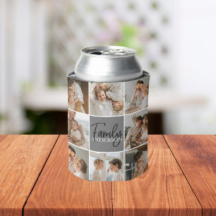 Family Collage Photo & Personalised Grey Gift Can Cooler