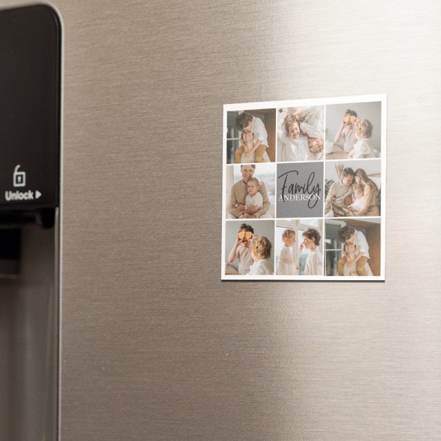 Family Collage Photo & Personalised Grey Gift Magnet (Creator Uploaded)