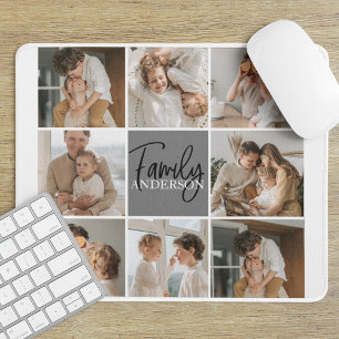 Family Collage Photo & Personalised Grey Gift Mouse Pad