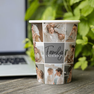 Family Collage Photo & Personalised Grey Gift Paper Cups